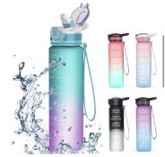 Brand New FIIO Sports Water Bottle 1L Water Bottle With Straw Time Markings, Leakproof BPA Free T...