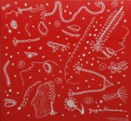 Yayoi Kusama (b 1929) Untitled (Red Faces) Silk Screen Printed, Red and White On Cotton, Framed 2...