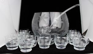 Vintage Punch Bowl, Ladle & 12 Glasses