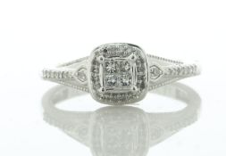 9ct White Gold Single Stone With Halo and Shoulders Setting Ring 0.20 Carats
