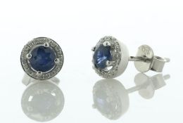 9ct White Gold Single Stone With Halo Sapphire Diamond Earring (S0.78) 0.13 Carats