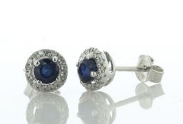 9ct White Gold Single Stone With Halo and Sapphire Stud Earring (S0.57) 0.15 Carats