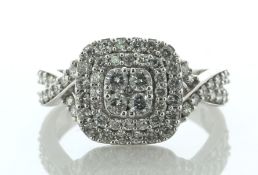 9ct White Gold Cushion Shaped Diamond Cluster Ring 1.00 Carats