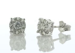 9ct White Gold Round Cluster Diamond Stud Earring 0.50 Carats