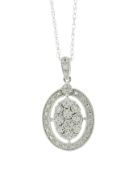 9ct White Gold Oval Cluster Halo Diamond Pendant and Chain 0.10 Carats