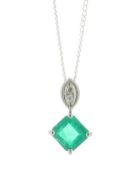 18ct White Gold Diamond and Emerald Pendant (E0.73) 0.01 Carats