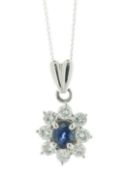 Platinum Oval Cluster Diamond and Sapphire Pendant (S0.53) 0.65 Carats