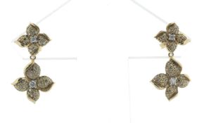 14ct Yellow Gold Flower Cluster Diamond Drop Earring 0.77 Carats