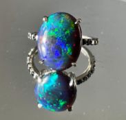 Beautiful 5.22 CT Natural Black Opal Ring With Natural Black Diamond & 18k Gold