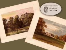2 Stunning Gilt-Edge Coloured Victorian Antique Book Plates Northumberland.
