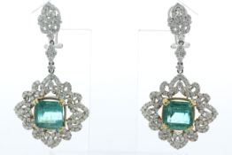 18ct White Gold Emerald Cluster Diamond and Emerald Earrings (E7.52) 3.01 Carats