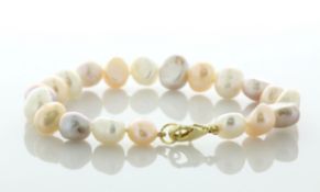 7.5 Inch Baroque Shaped Freshwater Cultured 8.0 - 8.5mm Pearl Bracelet With Brass Clasp