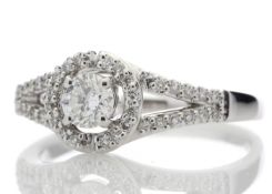 18ct White Gold Single Stone With Halo Setting Ring (0.34) 0.54 Carats