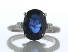 Platinum Oval Cut Sapphire and Diamond Ring (S3.63) 0.08 Carats