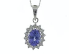 9ct White Gold Diamond and Tanzanite Pendant (T0.84) 0.14 Carats