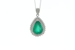 Platinum Pear Cluster Diamond and Emerald Pendant (E6.16) 0.86 Carats