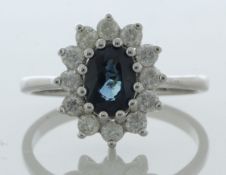 9ct White Gold Three Stone Oval Sapphire and Diamond Ring (S0.94) 0.40 Carats
