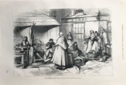 Market Women of The Old Booths Galway 1879 Antique Woodgrain Print.