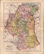 County of Londonderry Ireland Antique Detailed Coloured Victorian Map.