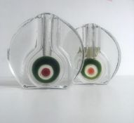 Circa 1970 Matching Pair of MCM, Brutalist, Walther Glass ‘Bullseye’ Candle / Single Flower Pocke...