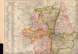 Bacons Vintage London Suburbs Metropolitan Postal Districts Coloured Map.