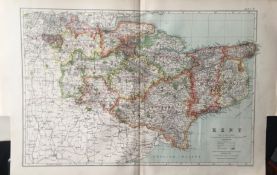 Bacons Rare Vintage C1926 Map Kent Canterbury Dover Ashford Maidstone.