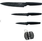 Royalty Line RL-MB3B: 3 Pieces Mable Coated Kitchen Knife Set With Pocket Knife Sharpener