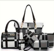 Brand New 6pcs Plaid Pattern Purse Set For Women RRP £78.99