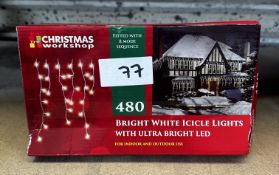 Christmas Workshop 480 Bright White Icicle Lights With Ultra Bright LED. RRP £20 - Grade U