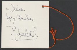 Royalty Signed Christmas Gift Tag By Queen Elizabeth II To Diane Happy Christmas Elizabeth R