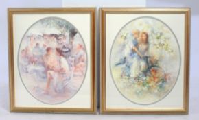 Pair of Oval Prints Mounted & Set In Gilt Frames