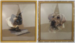 Pair of Original Pastel Animal Portraits By Jeanne Rynhart (1946-2020)