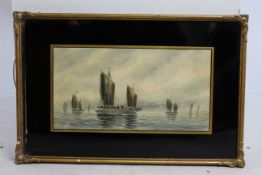 Late Victorian Boats Watercolour With Verre Eglomise Surround