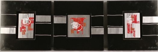 Three Panel Mixed Media Painting