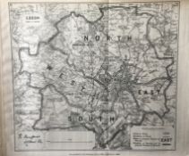 Antique 139 Years-Old Scarce Map City of Leeds 1885 Boundary Changes.