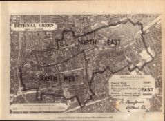 Antique 139 Years-Old Scarce Map of Bethnal Green London Boundary Changes 1885.
