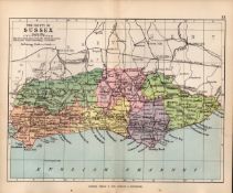 County Sussex 1895 Antique Victorian Detailed Coloured Map.