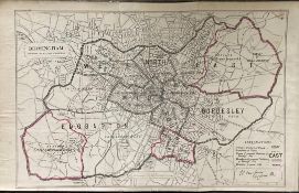 Antique 139 Years-Old Scarce Map Birmingham 1885 Boundary Changes.