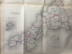 Antique 139 Years-Old Scarce Map County of Cornwall 1885 Boundary Changes.