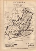 Antique 139 Years-Old Scarce Map City of Swansea Wales Boundary Changes 1885.