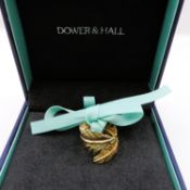 Dower & Hall Gold on Sterling Silver Leaf Ring New Boxed