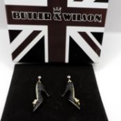 Butler & Wilson Black Sparkle Shoe Earrings New With Gift Box