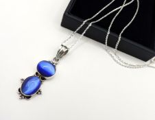 Sterling Silver Cobalt Blue Cats Eye Pendant Necklace