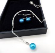 Sterling Silver Freshwater Pearl Necklace & Earrings Set New With Gift Pouch