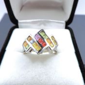 Sterling Silver Multi Gemstone Ring New With Gift Pouch
