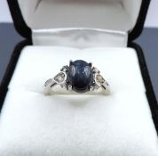 Sterling Silver Cabochon Sapphire Ring New With Gift Pouch