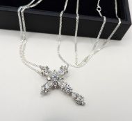 Sterling Silver Gemstone Cross Necklace New With Gift Pouch