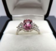 Sterling Silver Pink & White Topaz Ring New With Gift Pouch