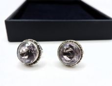 Sterling Silver 7CT Rose De France Amethyst Stud Earrings
