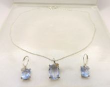 Blue Crystal Necklace and Earrings New With Gift Box